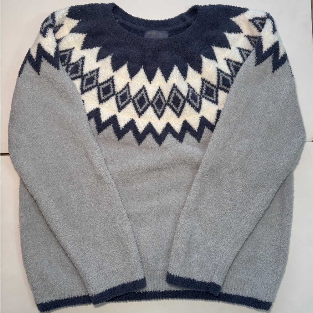 Barefoot Dreams CozyChic XL Fair Isle Knit Pullover Sweater Cozy Soft - Picture 2 of 8